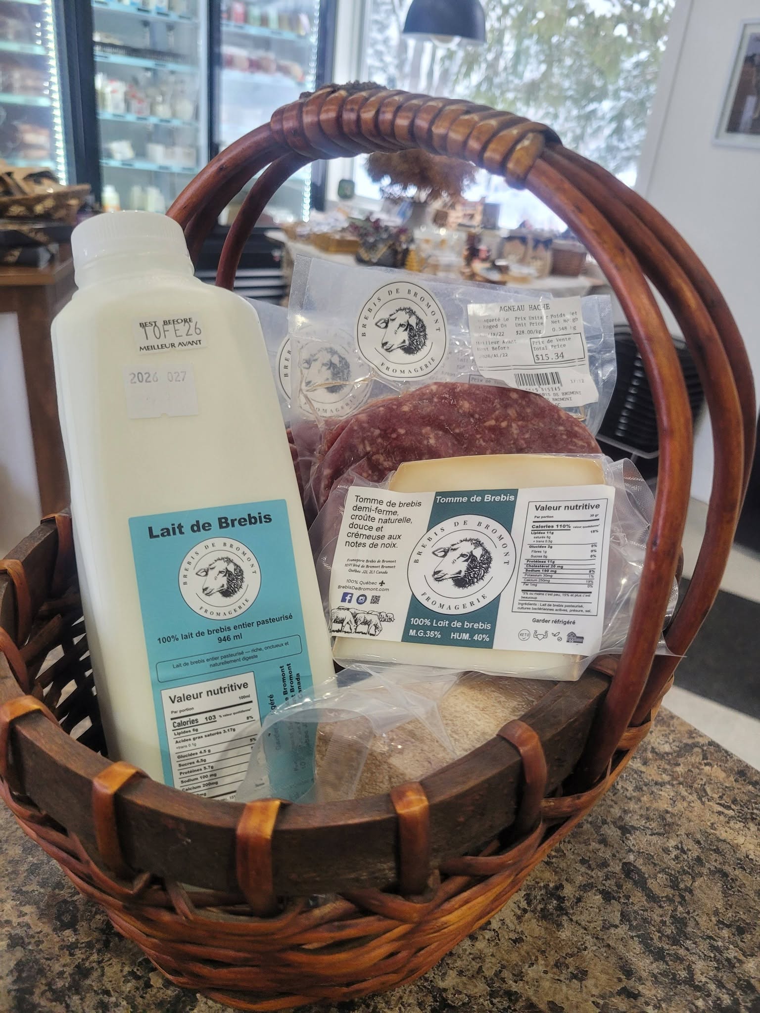 Basket of Brebis de Bromont boutique products
